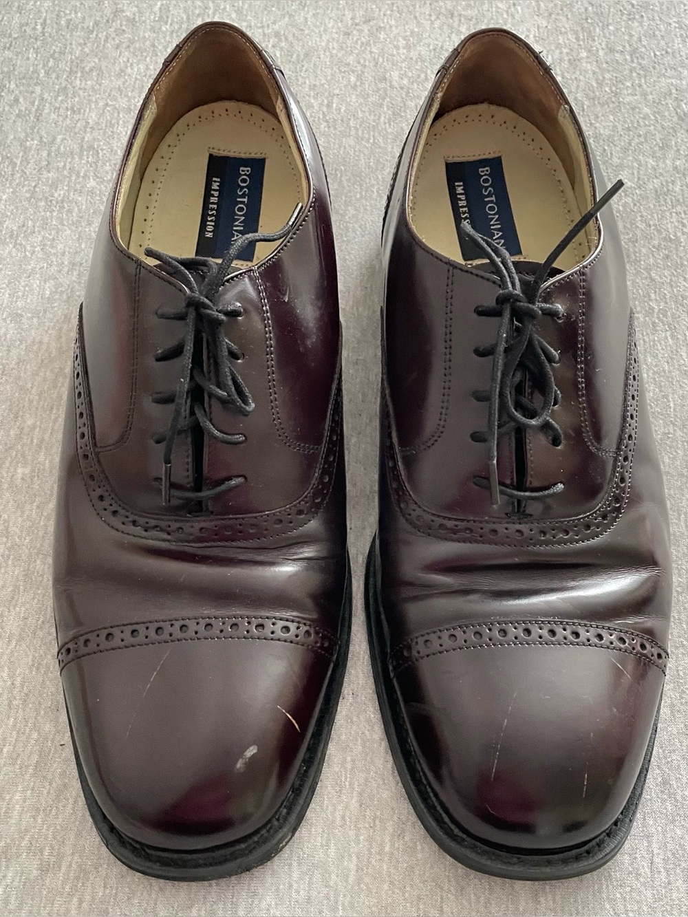 Bostonian Impression Men's Size 10 EEE Burgundy Cap-Toe Oxfords READ